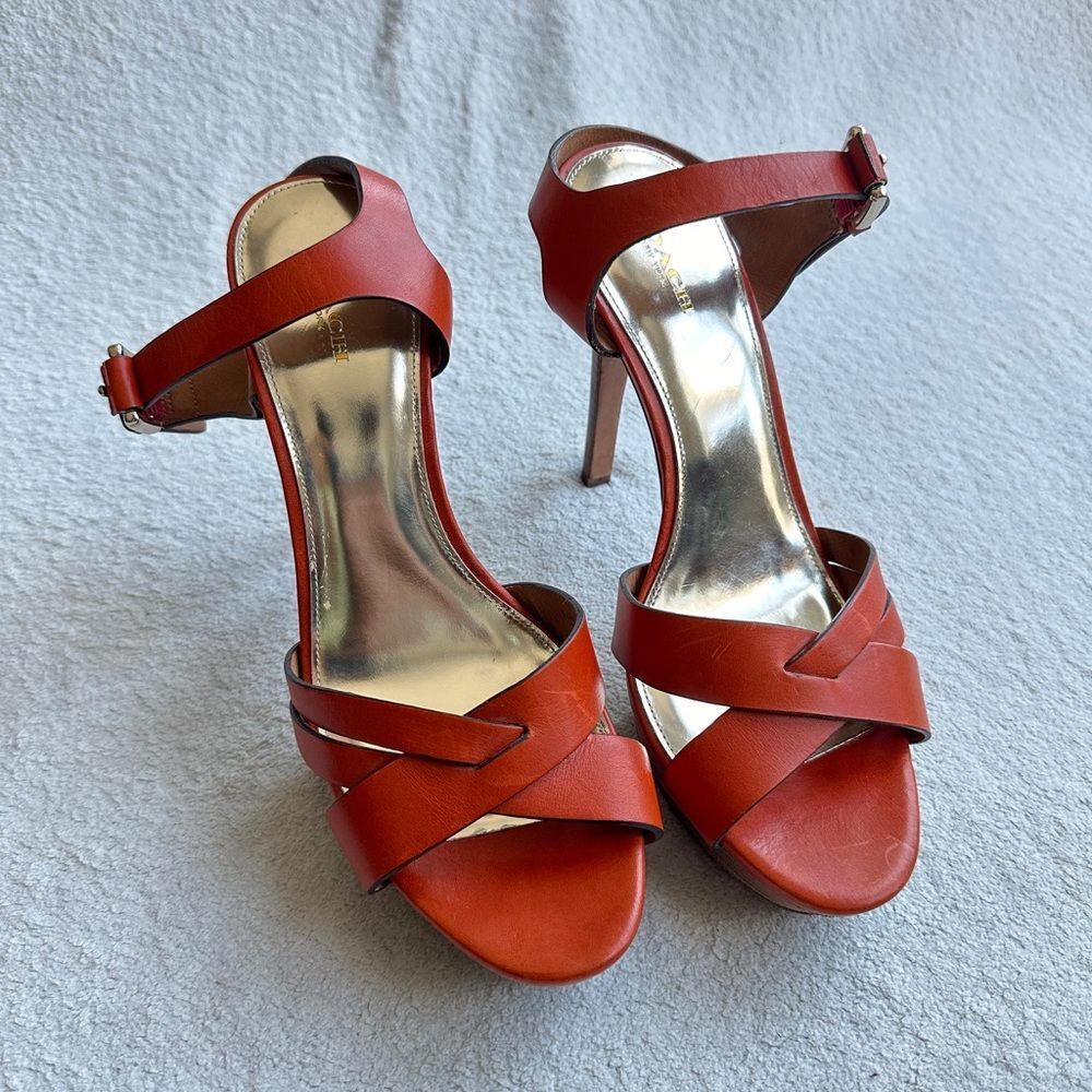 Coach Dani platform heels sandals size 10 B Papaya / orange gold
